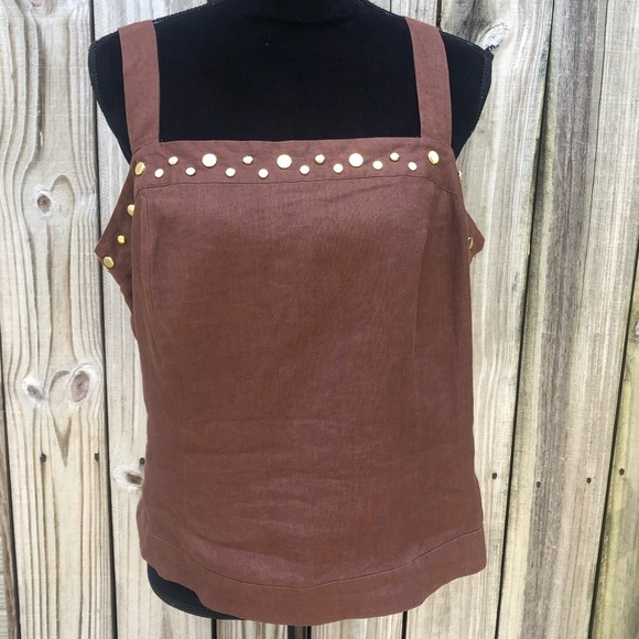 MetroStyle Brown Linen Sleeveless Top with Gold-Tone Studs Size 18 - Picture 1 of 3